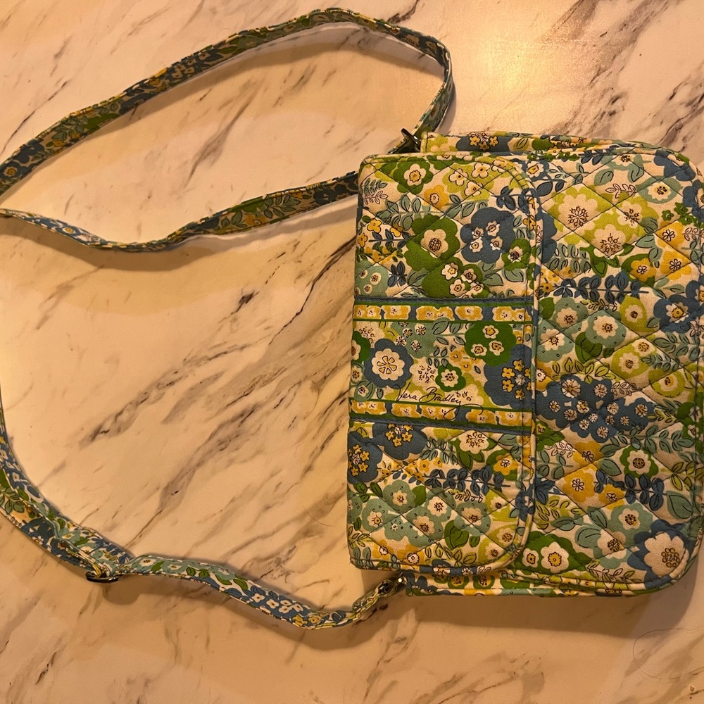Vera Bradley Green, Blue, and Yellow Floral Crossbody, Adjustable Strap Purse